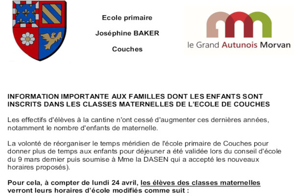 Changement Horaires École Maternelle Couches