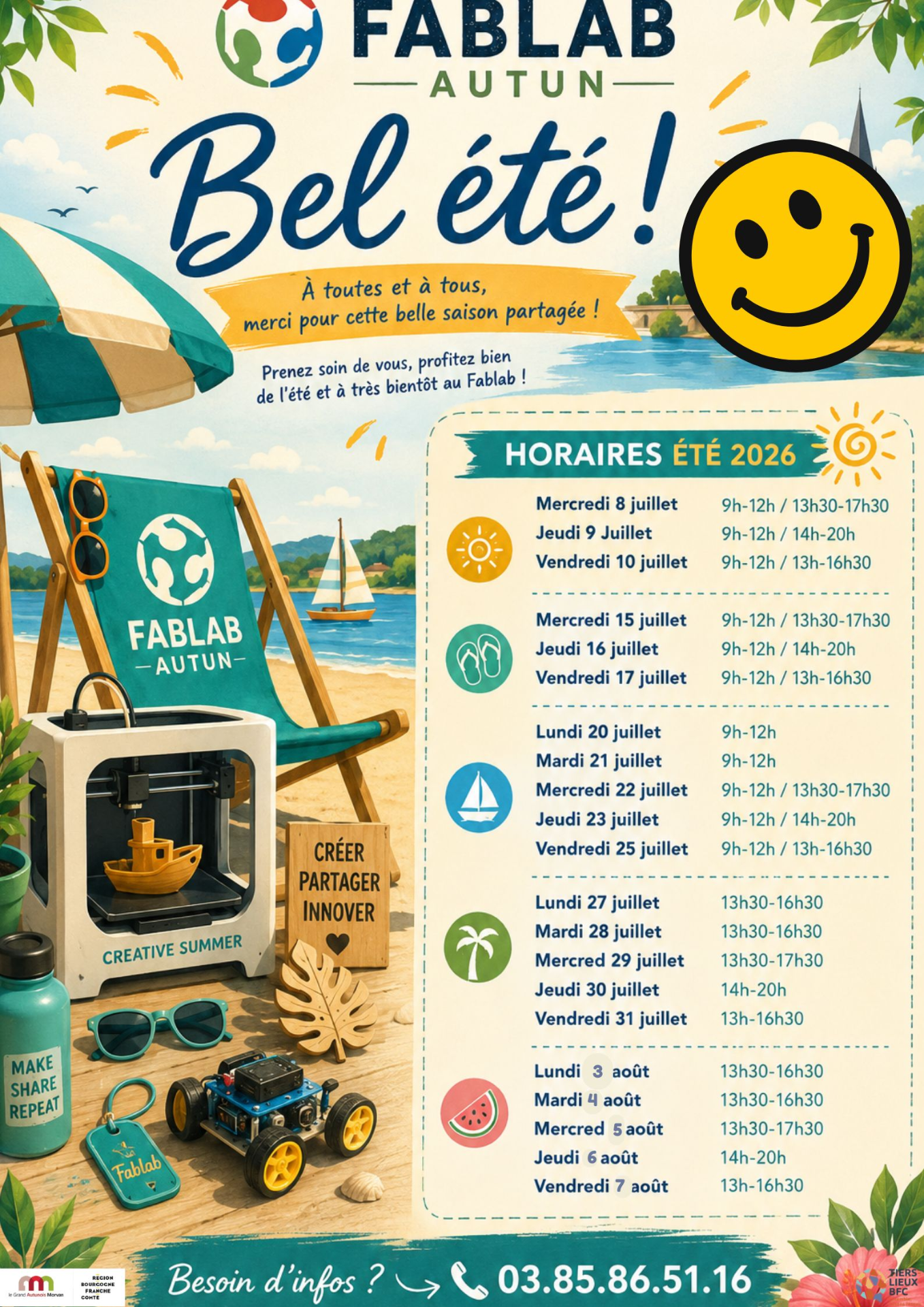 Horaires du fablab d'Autun été 2026